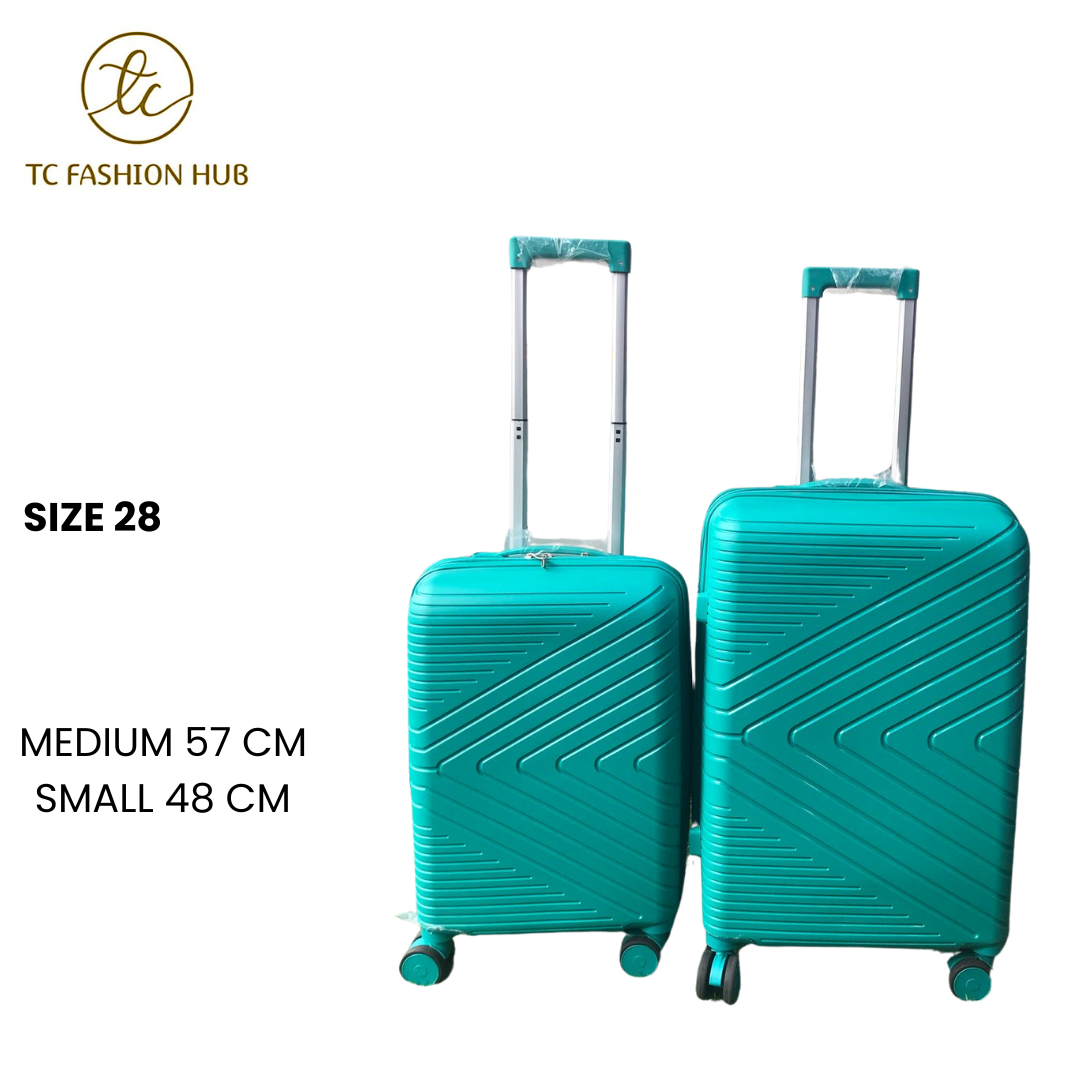 Size 28 Combo Medium and Small Expandable Rubber Suitcase – Green ,Lightweight, durable, waterproof, with 360° wheels, TSA lock, and anti-theft zipper. Ideal for secure, stylish, and compact travel