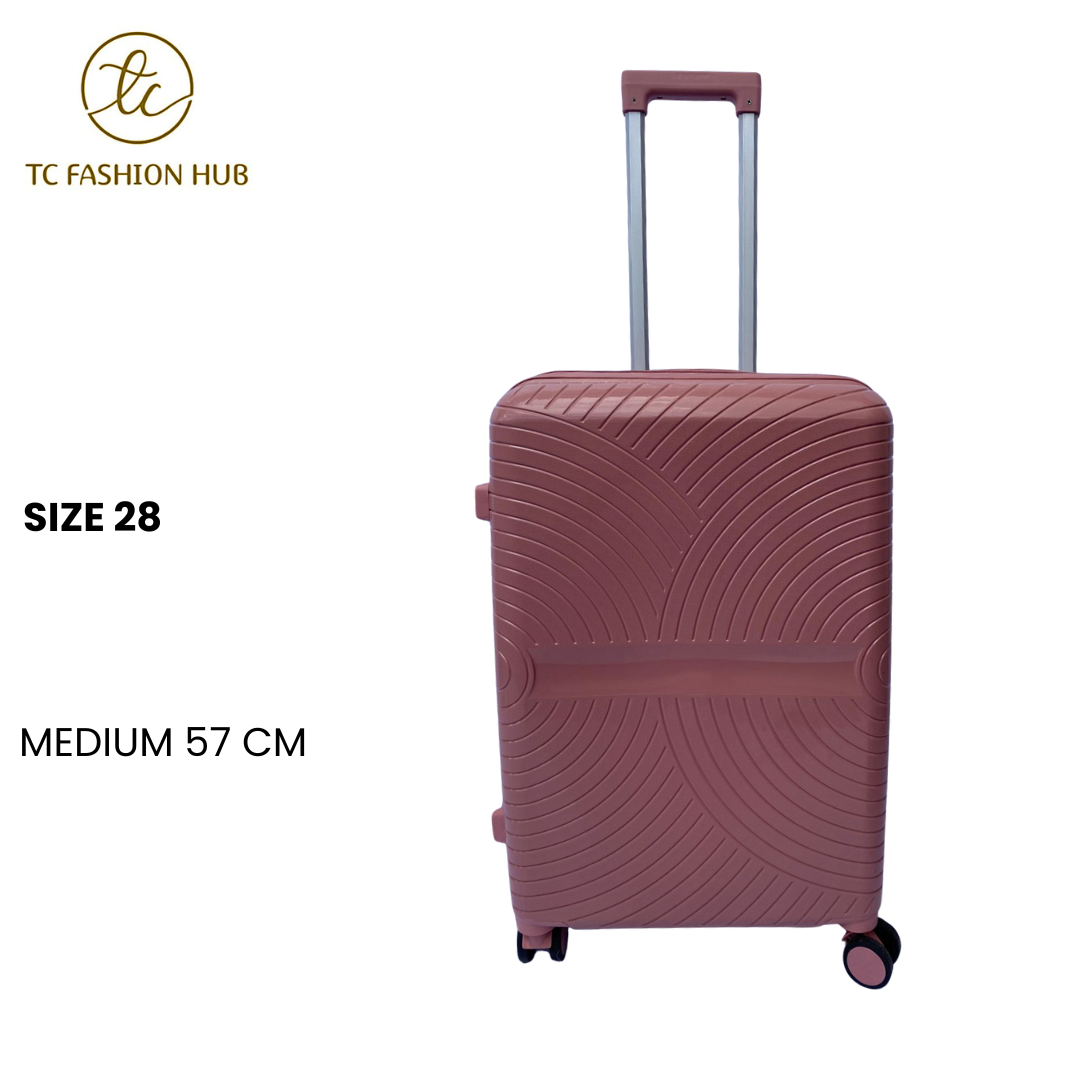 Size 28 Medium Unbreakable Rubber Suitcase – Lightweight, durable, and scratch-resistant with 360° wheels, TSA lock, anti-theft zipper, and waterproof design. Spacious and secure.