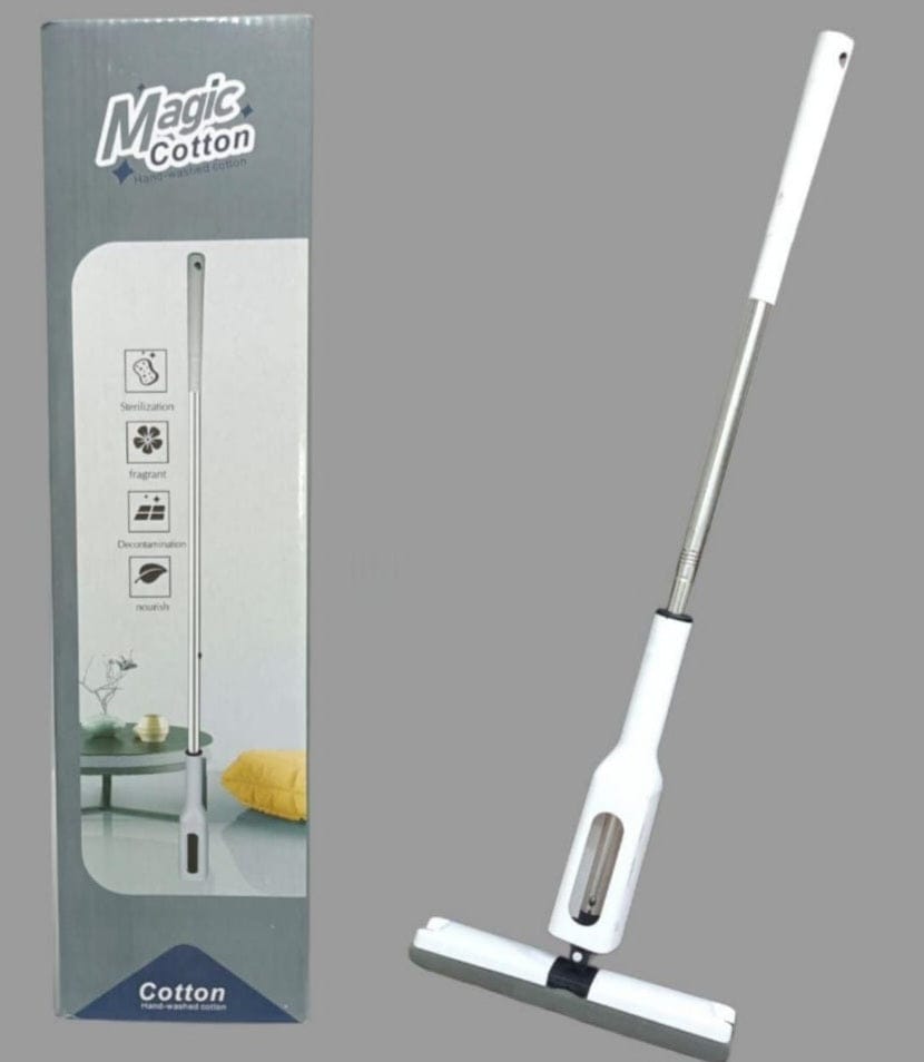 Magic Cotton Hand-Washed Floor Mop – Telescopic Stainless Steel, Self-Wringing Flat Mop