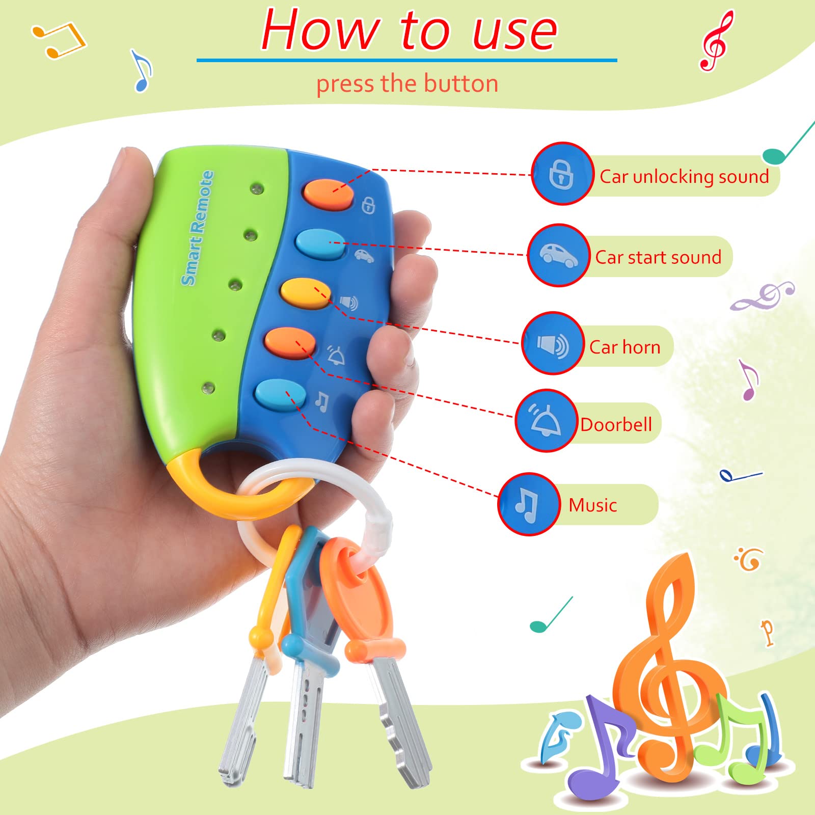 Skylety Musical Smart Remote Car Key Toy with Sound and Lights Fun and Educational Musical Toys for Travel Play