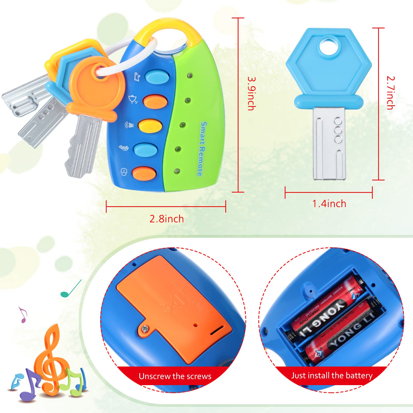 Skylety Musical Smart Remote Car Key Toy with Sound and Lights Fun and Educational Musical Toys for Travel Play