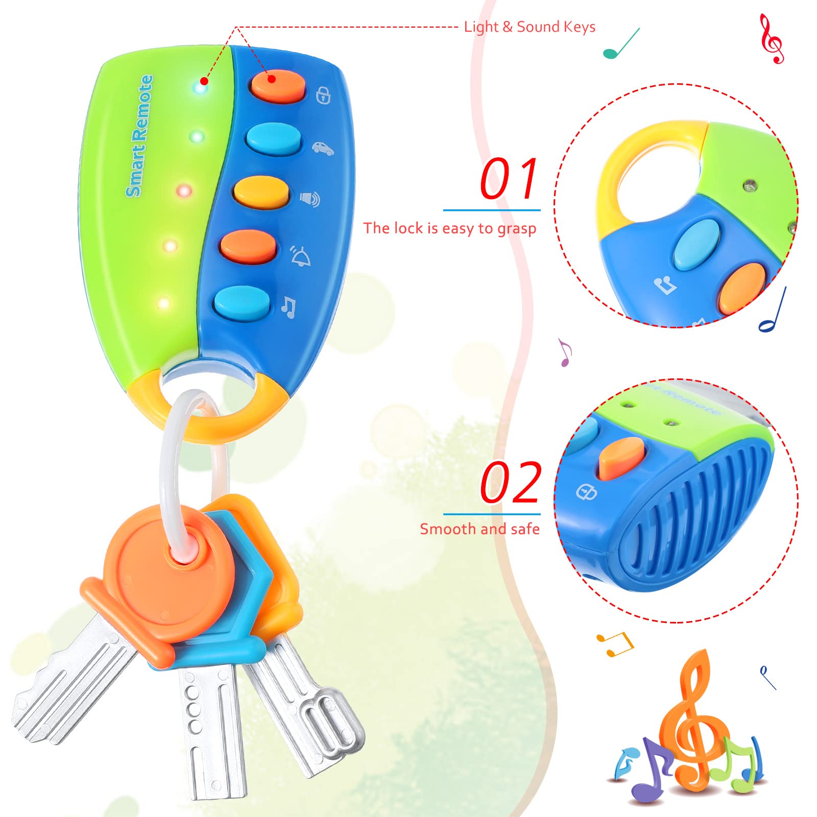 Skylety Musical Smart Remote Car Key Toy with Sound and Lights Fun and Educational Musical Toys for Travel Play