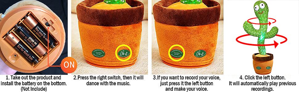 Pbooo Dancing Talking Cactus Mimicking Toy,Talking Repeat Singing Sunny Cactus Toy 120 Pcs Songs for Baby 15S Record Your Sound Sing+Dancing+Recording+LED