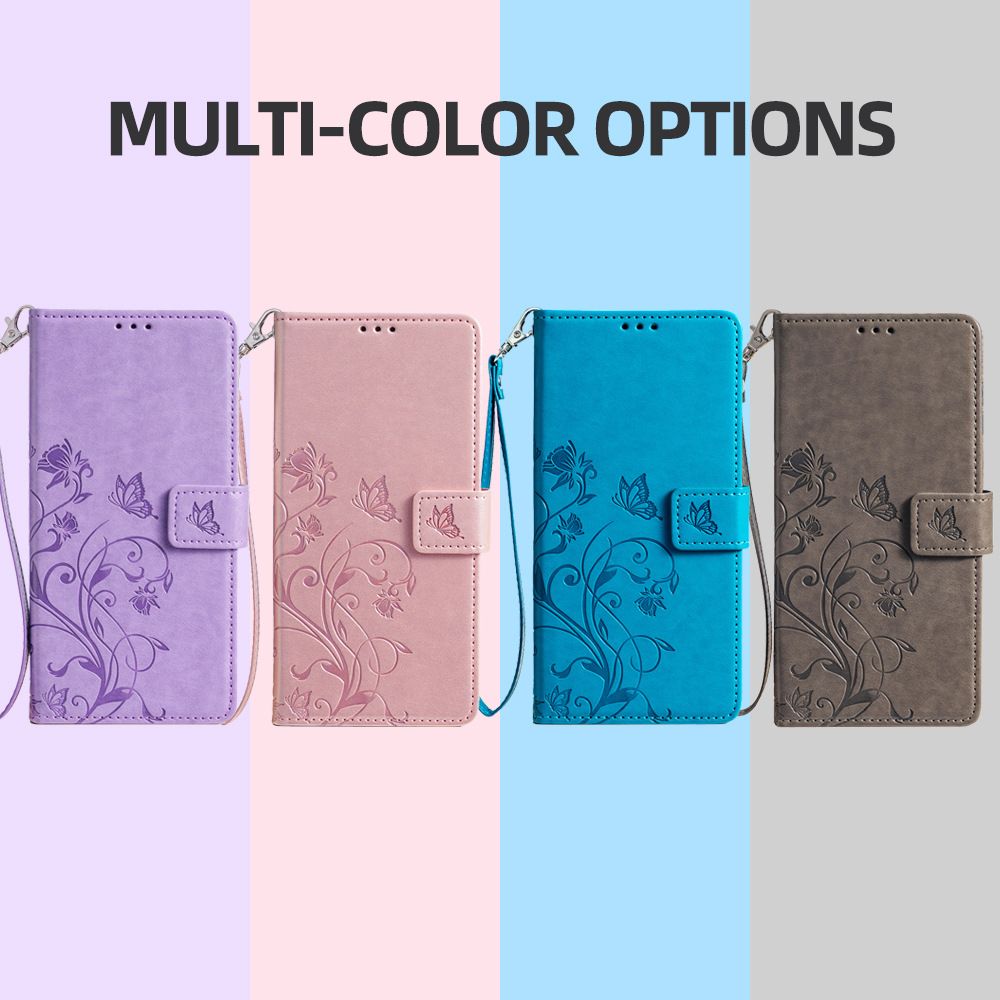 Infinix Hot 50 Pro Plus Phone Case,Butterfly Flower PU Leather Purse Wrist Strap Kickstand Case for Infinix Hot 50 Pro Plus