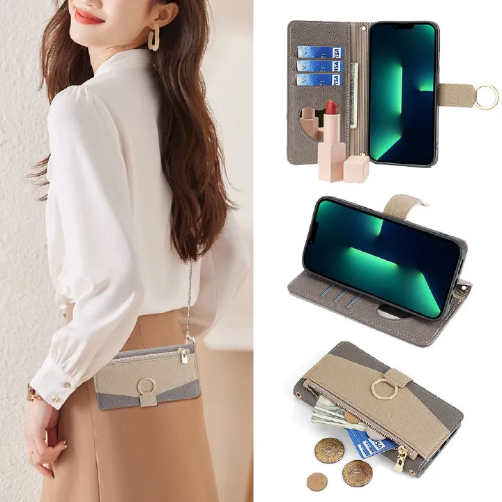 Infinix Hot 40 Pro Wallet Case,Leather Crossbody Zipper Folio Flip Kickstand Protective Shockproof Cover for Infinix Hot 40 Pro