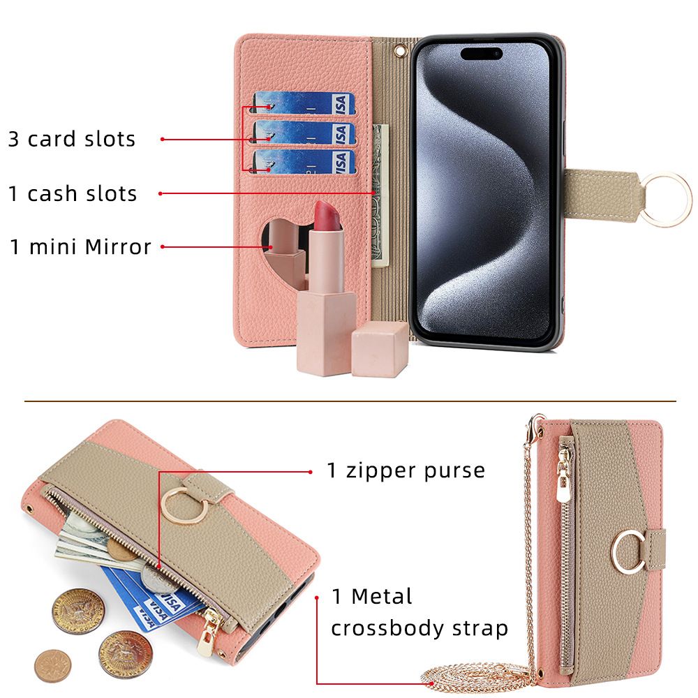 Tecno Camon 20 Pro 5G Wallet Case,Leather Crossbody Zipper Folio Flip Kickstand Protective Shockproof Cover for Tecno Camon 20 Pro 5G