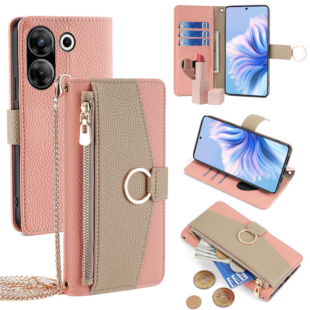 Tecno Camon 20 Pro 5G Wallet Case,Leather Crossbody Zipper Folio Flip Kickstand Protective Shockproof Cover for Tecno Camon 20 Pro 5G