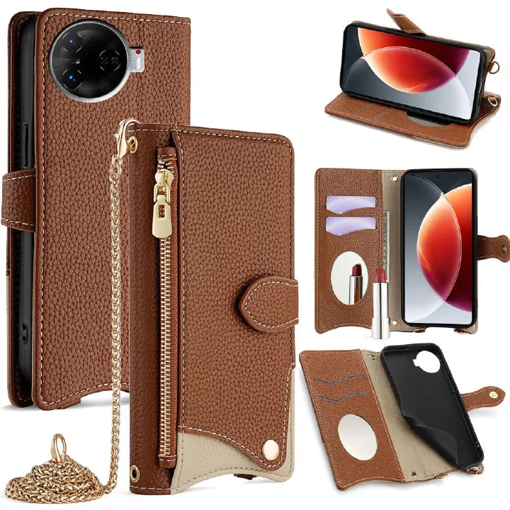 Tecno Camon 30 Pro Crossbody Wallet Case，Wallet RFID Blocking Shoulder Strap Zipper Pocket Phone Case Cover for Tecno Camon 30 Pro