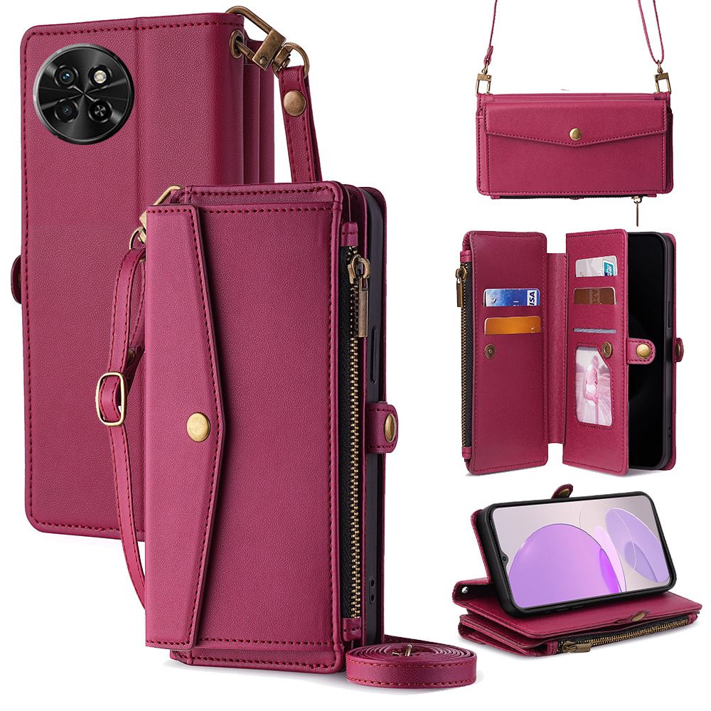 Itel S23 Plus Case,Crossbody Multifunction Wallet RFID Blocking Shoulder Strap Zipper Pocket Phone Case Cover for Itel S23 Plus