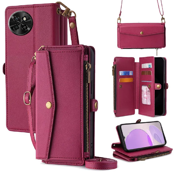 Itel S23 Plus Case,Crossbody Multifunction Wallet RFID Blocking Shoulder Strap Zipper Pocket Phone Case Cover for Itel S23 Plus