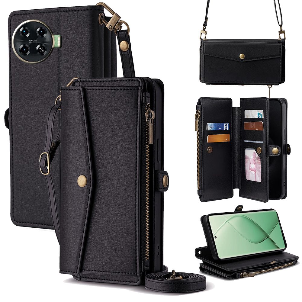 Tecno Spark 20 Pro Plus 4G Case,Crossbody Multifunction Wallet RFID Blocking Shoulder Strap Zipper Pocket Phone Case Cover for Tecno Spark 20 Pro Plus 4G