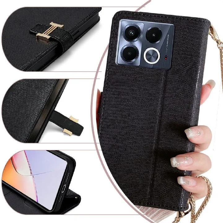 Infinix Note 40 Case,Wallet Leather Phone Case with Magnetic Buckle Long Shoulder Strap for Infinix Note 40