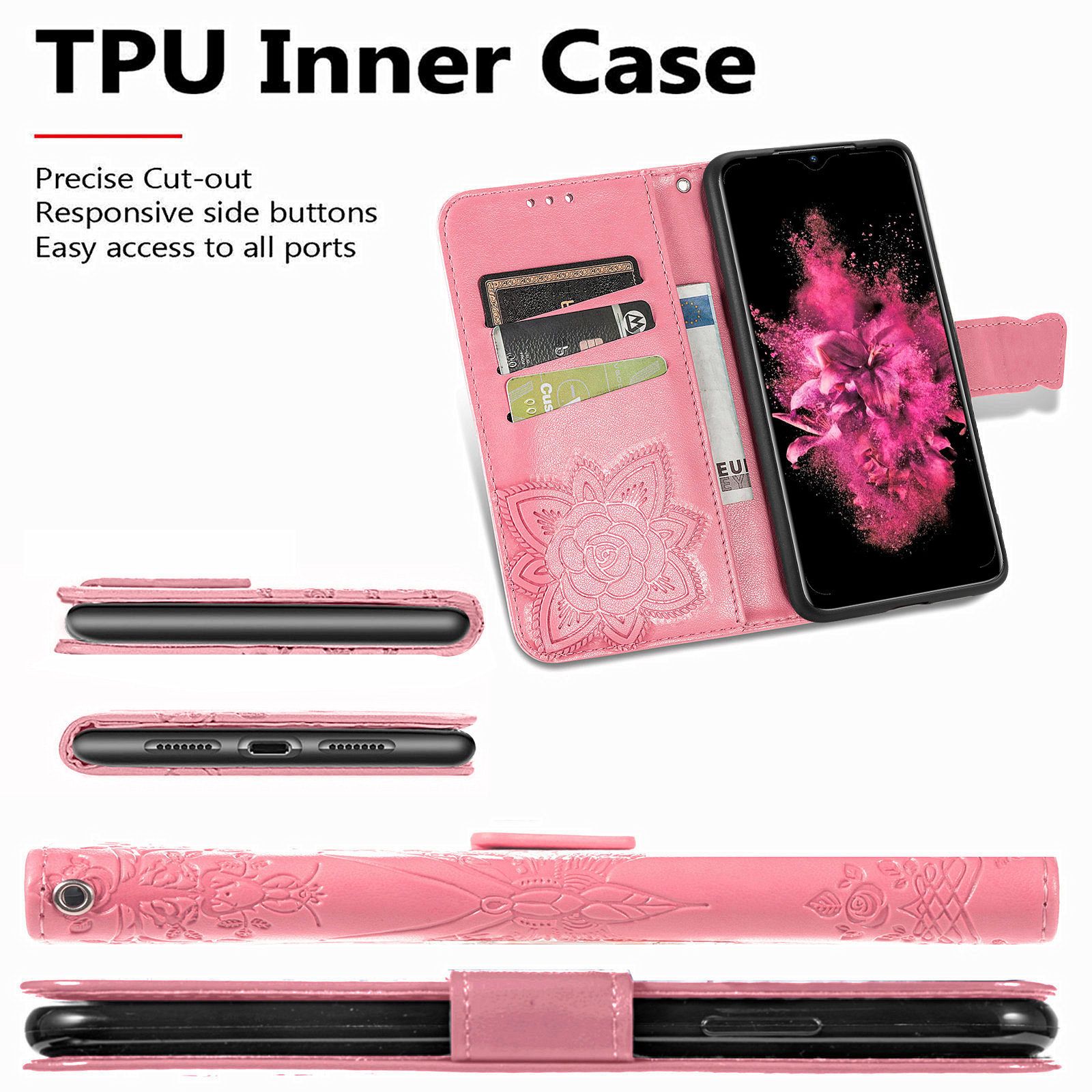 Tecno Spark 20C Case,Butterfly Flower  PU Leather Purse Wrist Strap Kickstand Case for Tecno Spark 20C