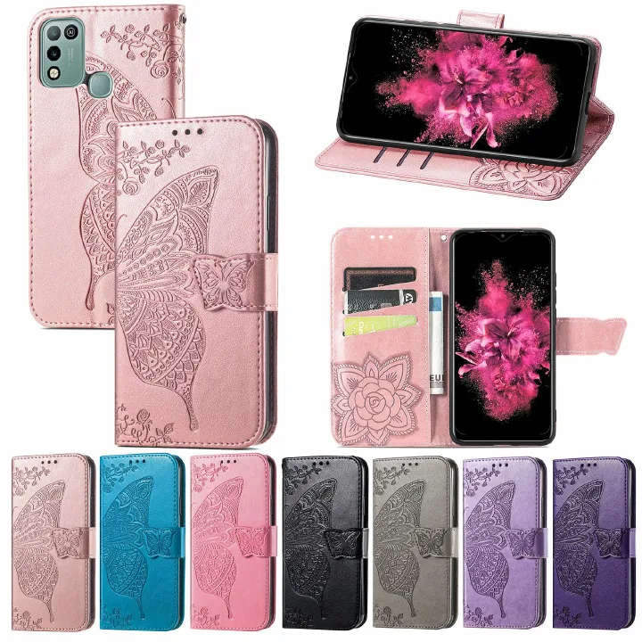 Tecno Spark 20C Case,Butterfly Flower  PU Leather Purse Wrist Strap Kickstand Case for Tecno Spark 20C