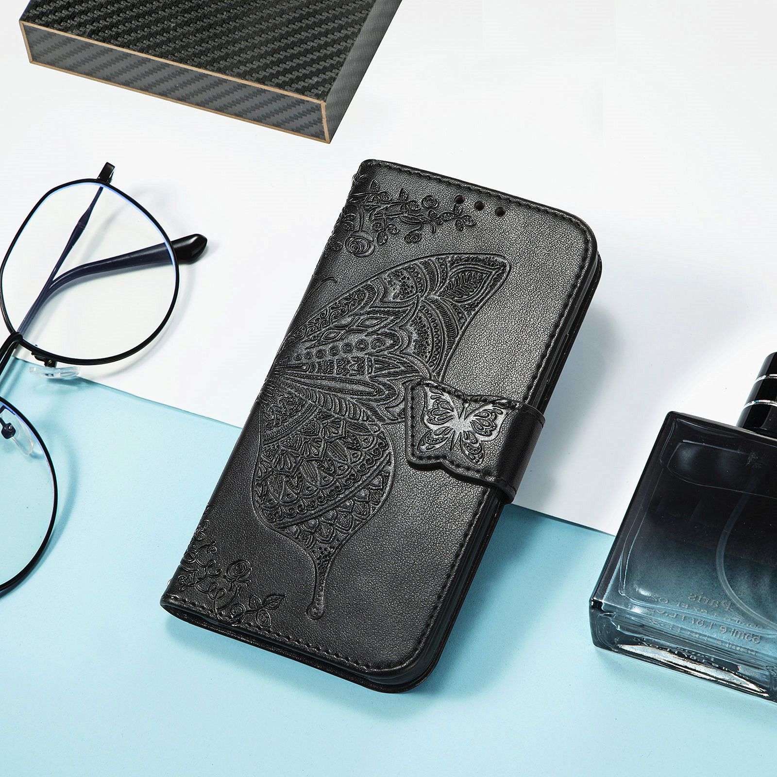 Tecno Spark 20C Case,Butterfly Flower  PU Leather Purse Wrist Strap Kickstand Case for Tecno Spark 20C