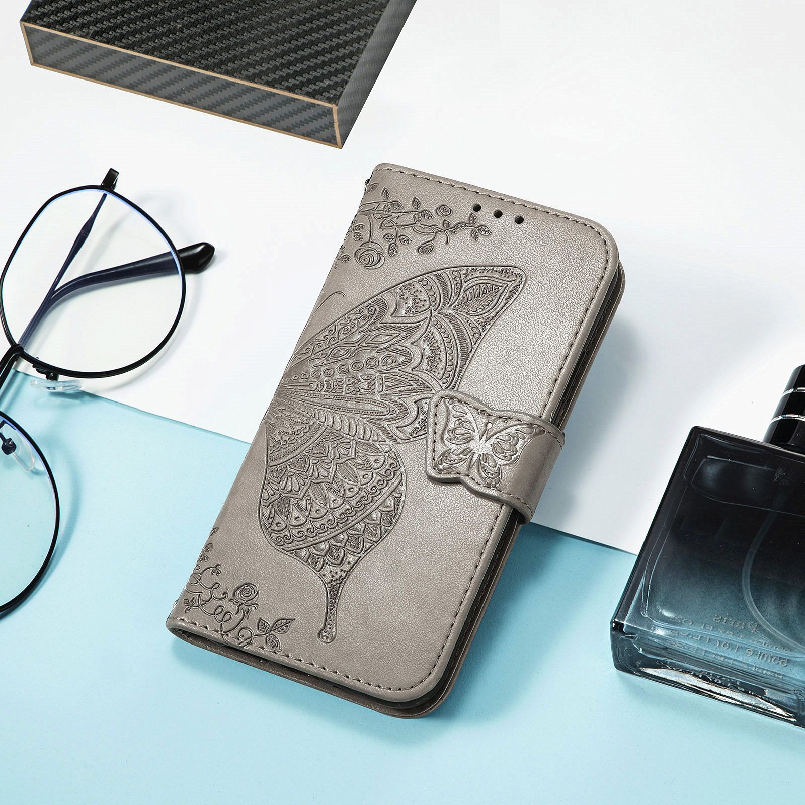 Tecno Spark 20C Case,Butterfly Flower  PU Leather Purse Wrist Strap Kickstand Case for Tecno Spark 20C