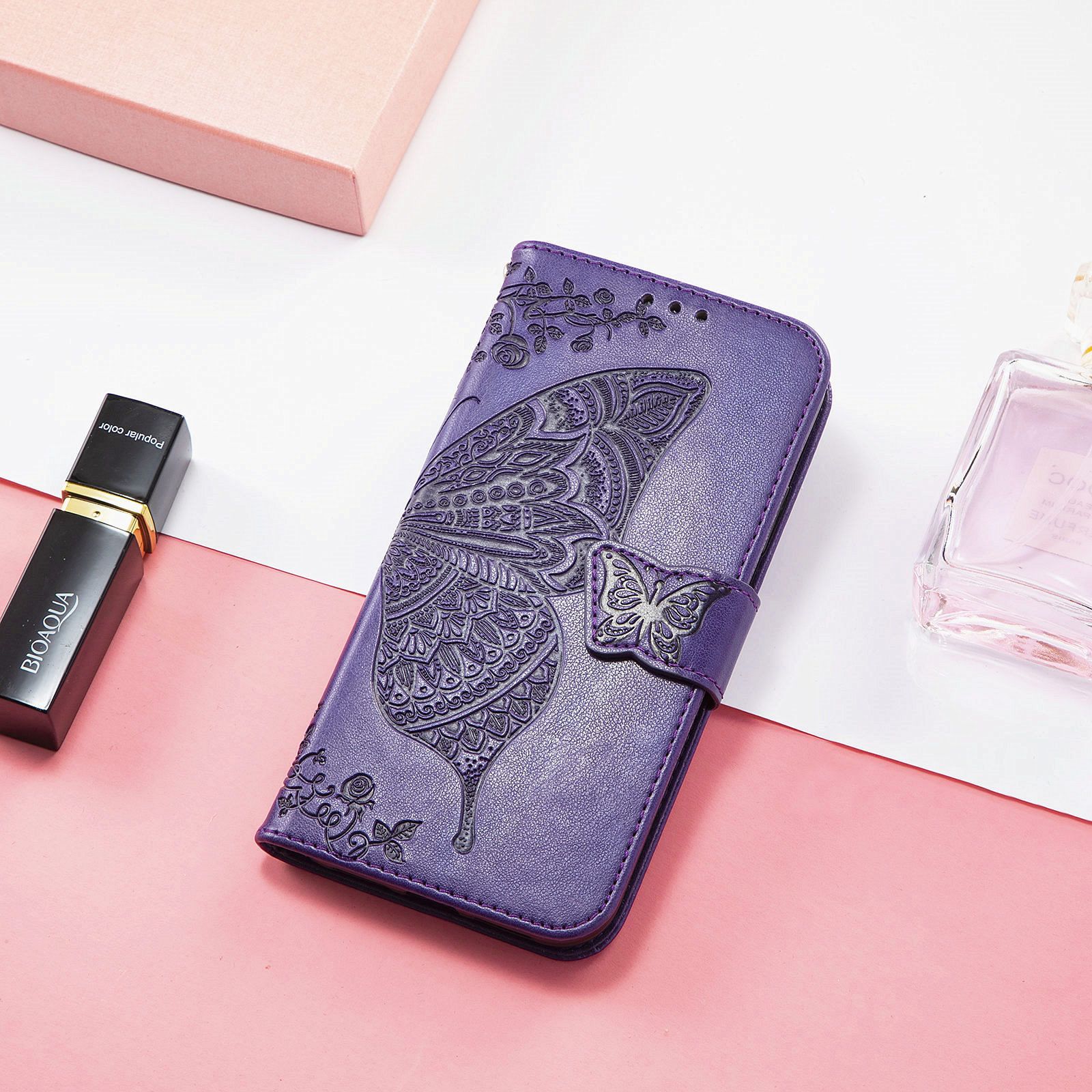 Tecno Spark 20C Case,Butterfly Flower  PU Leather Purse Wrist Strap Kickstand Case for Tecno Spark 20C