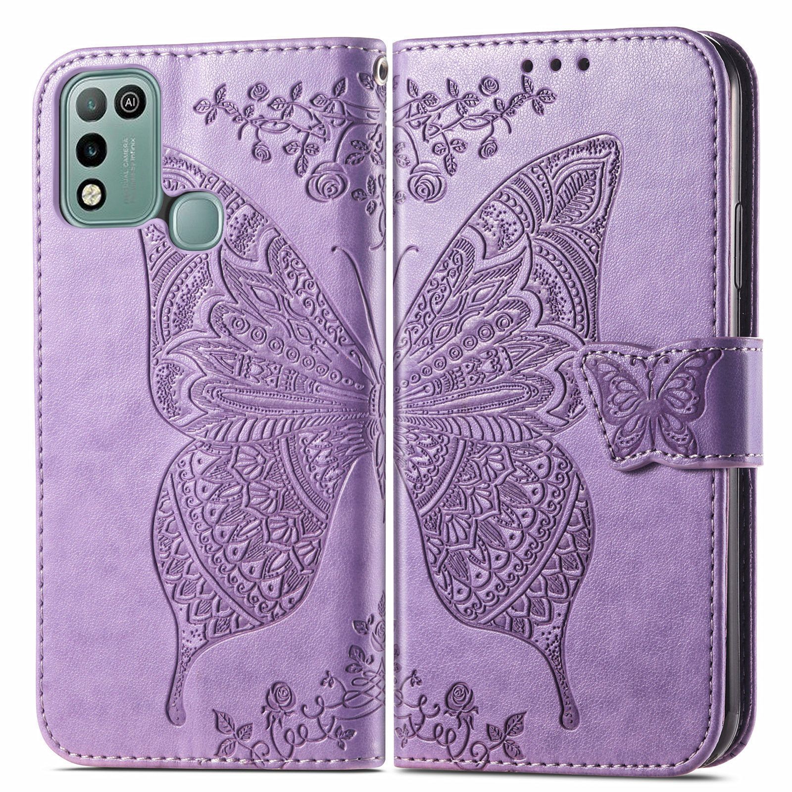 Tecno Spark 20C Case,Butterfly Flower  PU Leather Purse Wrist Strap Kickstand Case for Tecno Spark 20C