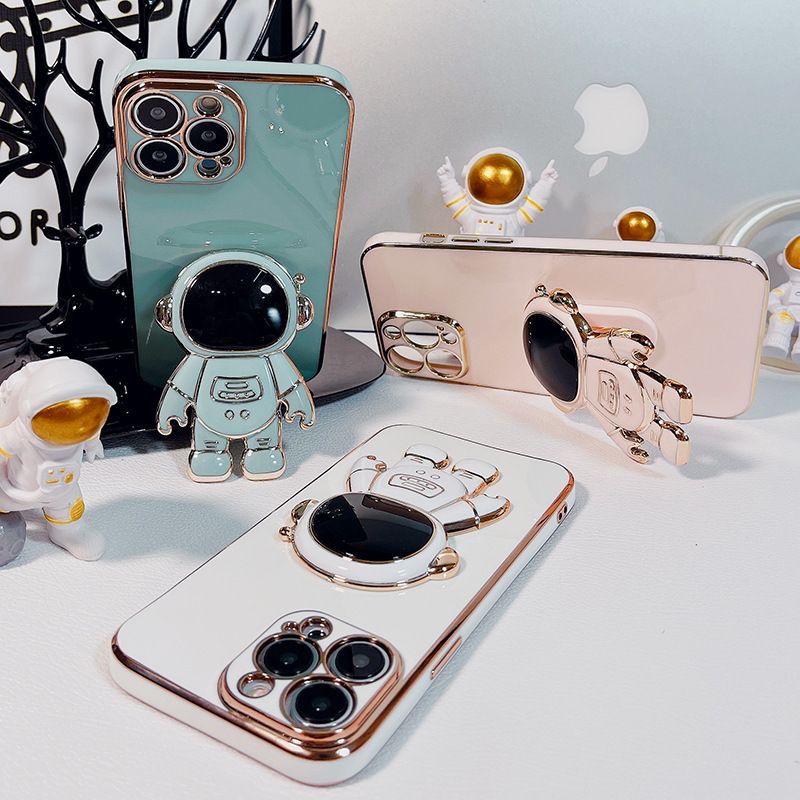 Infinix Hot 40 Pro Case Cute 6D Astronaut Phone Case with Stand Luxury Plating Case Cover Slim Fit Shockproof Bumper Protective Electroplated Case