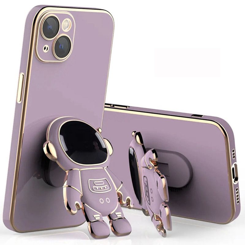 Infinix Hot 40 Pro Case Cute 6D Astronaut Phone Case with Stand Luxury Plating Case Cover Slim Fit Shockproof Bumper Protective Electroplated Case