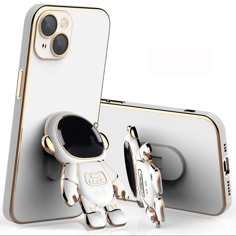 Infinix Hot 40 Pro Case Cute 6D Astronaut Phone Case with Stand Luxury Plating Case Cover Slim Fit Shockproof Bumper Protective Electroplated Case