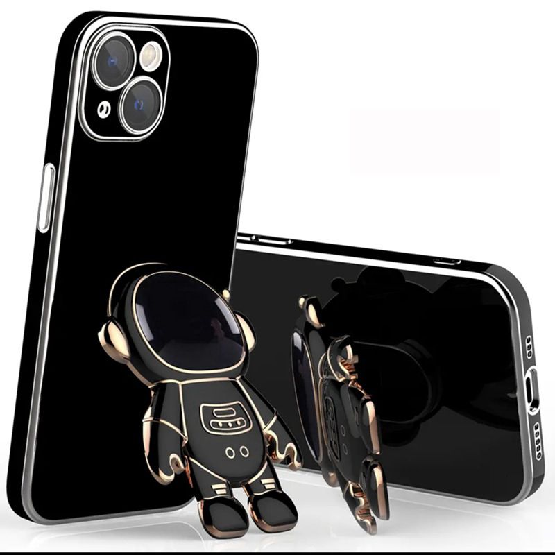 Infinix Hot 40 Pro Case Cute 6D Astronaut Phone Case with Stand Luxury Plating Case Cover Slim Fit Shockproof Bumper Protective Electroplated Case