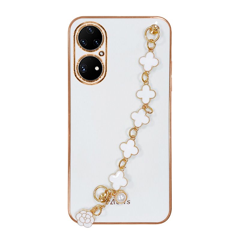 Infinix Hot 40/Hot 40 Pro/Hot 40i Electroplated Four-Leaf Clover Hand Chain Anti Fall Protective Cover