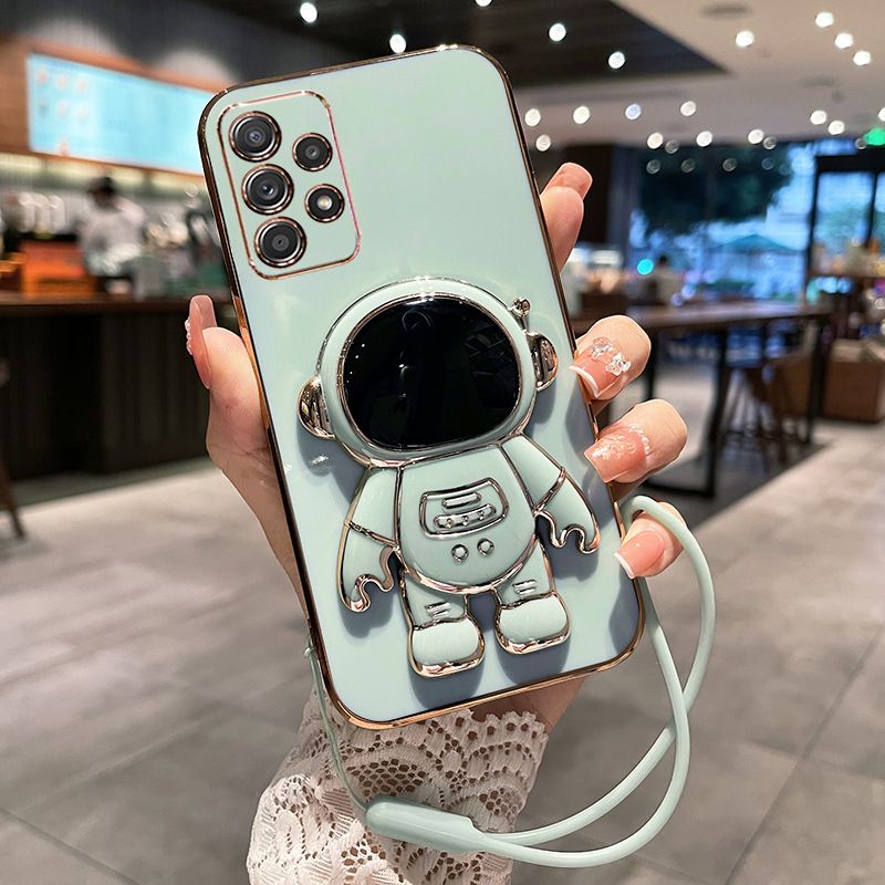 Samsung Galaxy Note 20/A32/A52/A72/A71/A13/A14 Case Cute 6D Astronaut Phone Case with Stand Luxury Plating Case Cover Slim Fit Shockproof Bumper Protective Electroplated Case with Strap