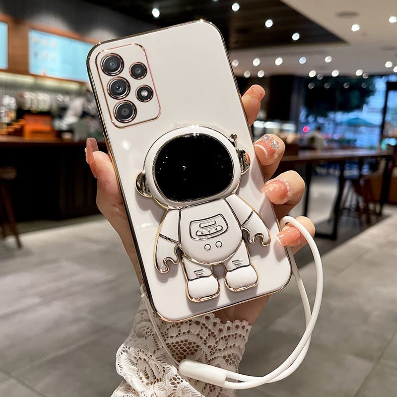 Samsung Galaxy Note 20/A32/A52/A72/A71/A13/A14 Case Cute 6D Astronaut Phone Case with Stand Luxury Plating Case Cover Slim Fit Shockproof Bumper Protective Electroplated Case with Strap