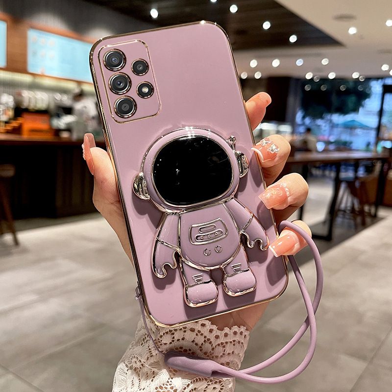 Samsung Galaxy Note 20/A32/A52/A72/A71/A13/A14 Case Cute 6D Astronaut Phone Case with Stand Luxury Plating Case Cover Slim Fit Shockproof Bumper Protective Electroplated Case with Strap