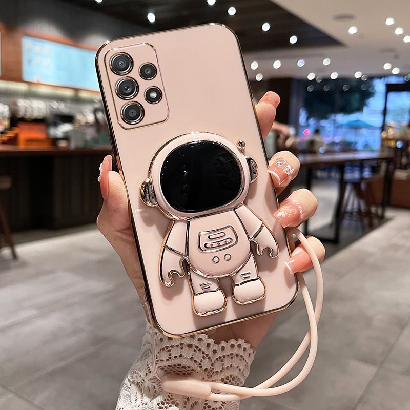 Samsung Galaxy Note 20/A32/A52/A72/A71/A13/A14 Case Cute 6D Astronaut Phone Case with Stand Luxury Plating Case Cover Slim Fit Shockproof Bumper Protective Electroplated Case with Strap