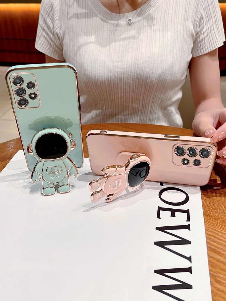 Samsung Galaxy Note 20/A32/A52/A72/A71/A13/A14 Case Cute 6D Astronaut Phone Case with Stand Luxury Plating Case Cover Slim Fit Shockproof Bumper Protective Electroplated Case with Strap
