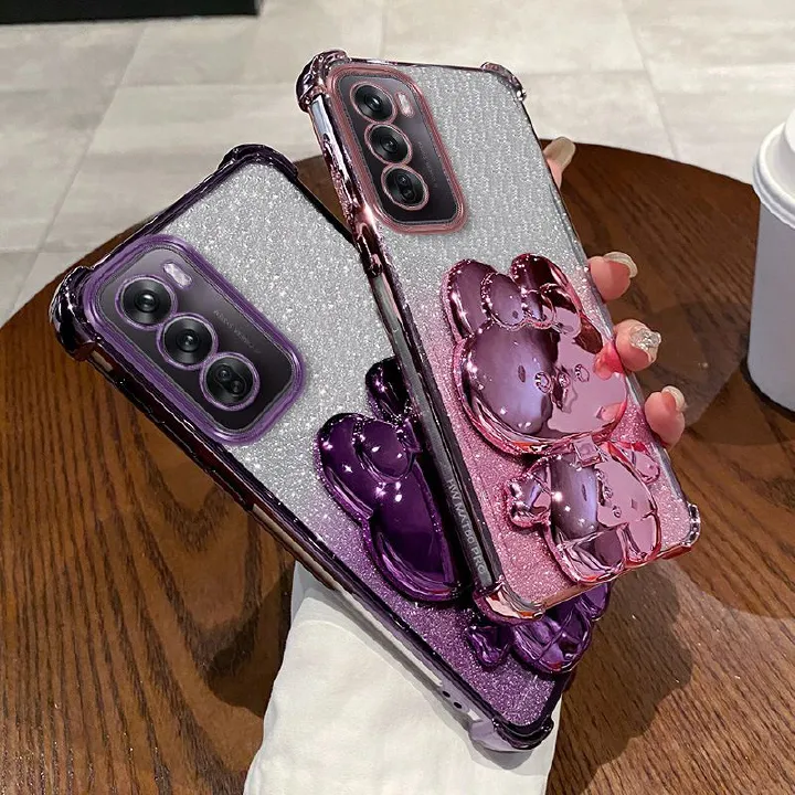 Samsung Galaxy S25/S24/S23/A73/A56/A25/M34/Note 20 Rabbit Mirror Holder Gradient Silicone Anti-fall Case Rabbit Mirror Holder Gradient Silicone Anti-fall Case