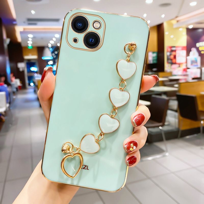 Samsung Galaxy S25/S24/S23/S22/S21/A16/A55/A72/M23/Note 20 Electroplated Heart-shaped Hand Chain Anti Fall Protective Cover