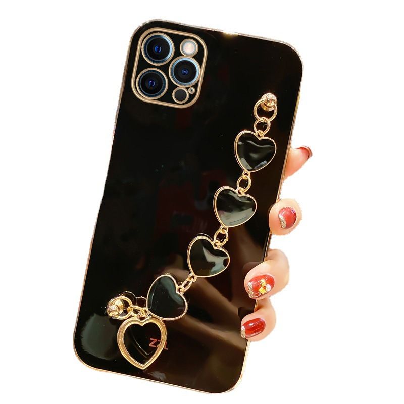 Samsung Galaxy S25/S24/S23/S22/S21/A16/A55/A72/M23/Note 20 Electroplated Heart-shaped Hand Chain Anti Fall Protective Cover
