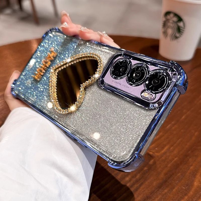 Samsung Galaxy S25/S24/S23/S22/S21/A25/A54/A72/M51/Note 10/Note 20 Heart-shaped Mirror Gradient All-inclusive Anti-fall Case
