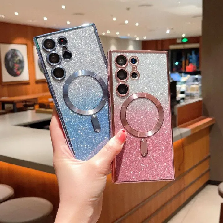 Samsung Galaxy S25/S24/S23/S22/S21/A56/A26/A55/A06/Note 10/Note 20 Electroplated Silicone Gradient Glitter Magnetic Case