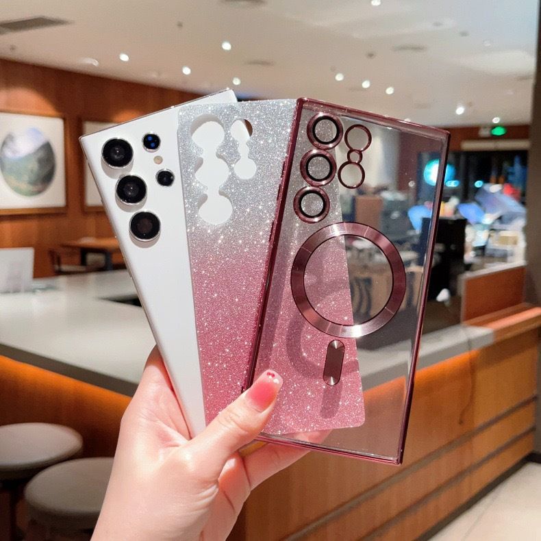 Samsung Galaxy S25/S24/S23/S22/S21/A56/A26/A55/A06/Note 10/Note 20 Electroplated Silicone Gradient Glitter Magnetic Case