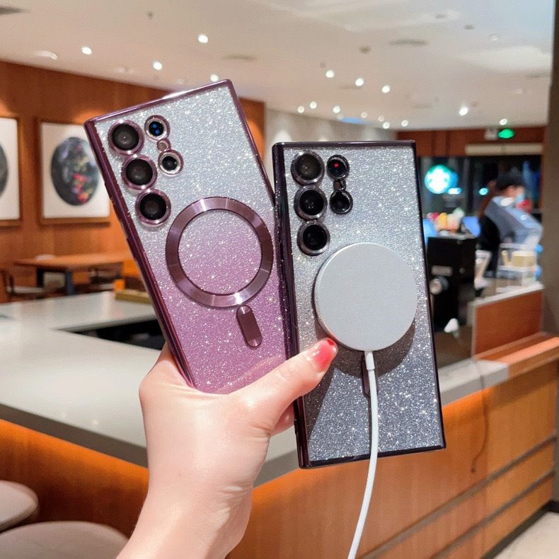 Samsung Galaxy S25/S24/S23/S22/S21/A56/A26/A55/A06/Note 10/Note 20 Electroplated Silicone Gradient Glitter Magnetic Case