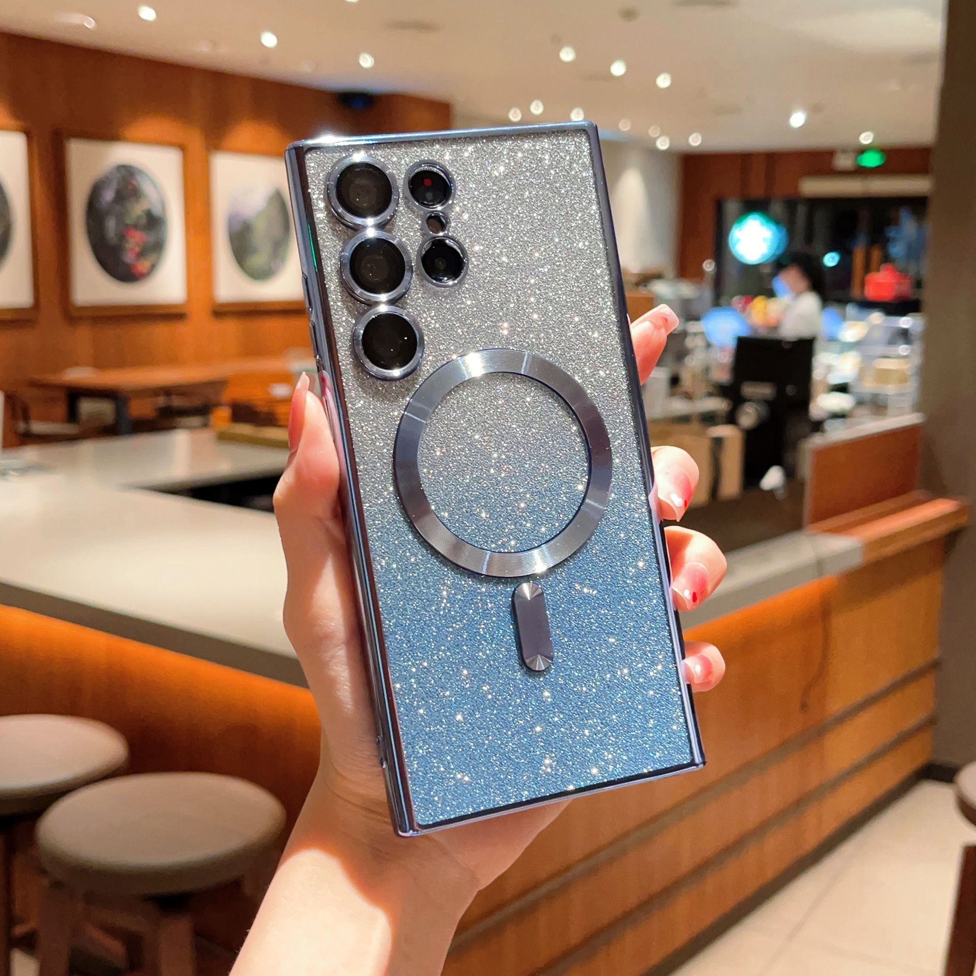 Samsung Galaxy S25/S24/S23/S22/S21/A56/A26/A55/A06/Note 10/Note 20 Electroplated Silicone Gradient Glitter Magnetic Case