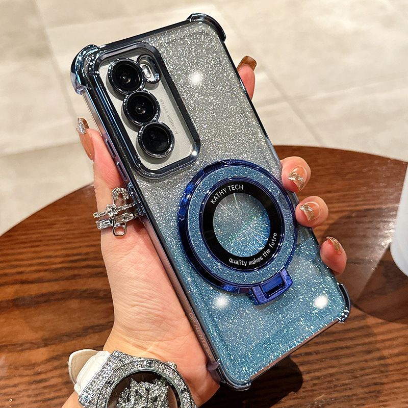 Samsung Galaxy S25/S24/S23/S22/S21/A25/A54/A72/M51/Note 10/Note 20 Electroplated Silicone Gradient Glitter Magnetic Bracket Case