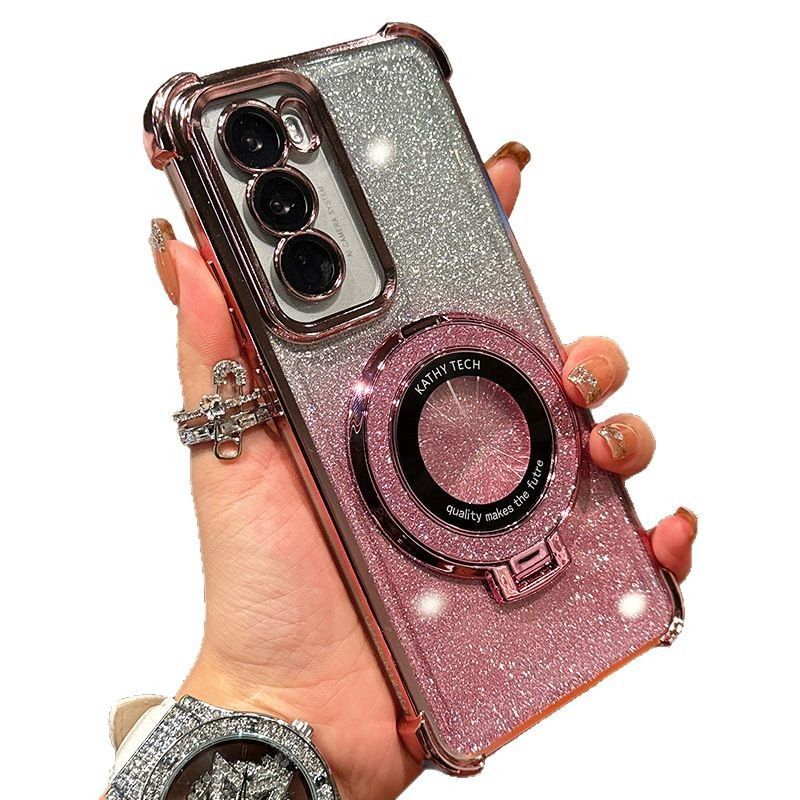 Samsung Galaxy S25/S24/S23/S22/S21/A25/A54/A72/M51/Note 10/Note 20 Electroplated Silicone Gradient Glitter Magnetic Bracket Case