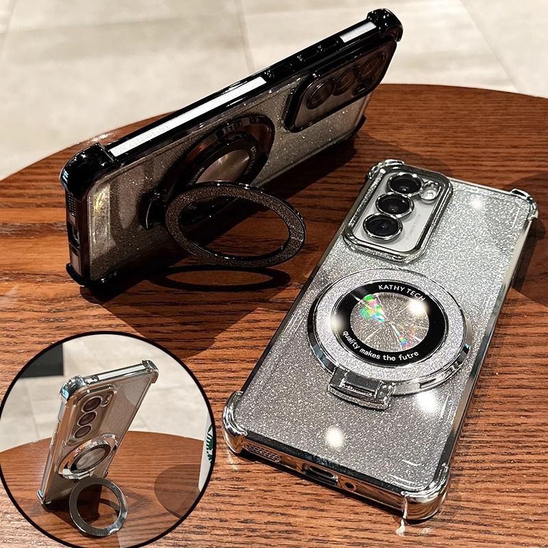 Samsung Galaxy S25/S24/S23/S22/S21/A25/A54/A72/M51/Note 10/Note 20 Electroplated Silicone Gradient Glitter Magnetic Bracket Case