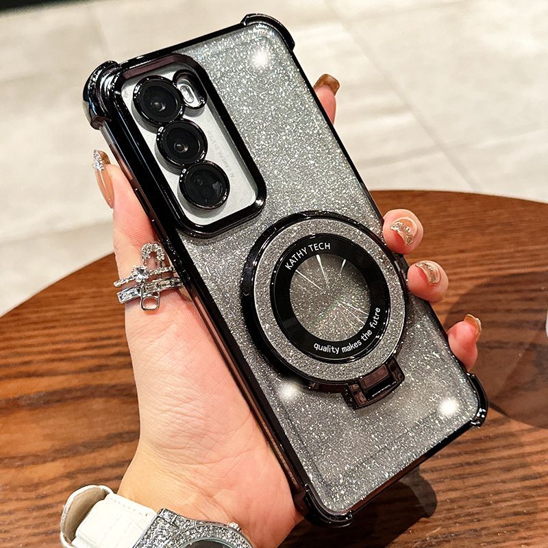 Samsung Galaxy S25/S24/S23/S22/S21/A25/A54/A72/M51/Note 10/Note 20 Electroplated Silicone Gradient Glitter Magnetic Bracket Case