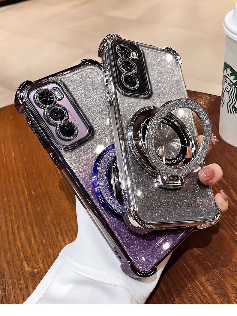 Samsung Galaxy S25/S24/S23/S22/S21/A25/A54/A72/M51/Note 10/Note 20 Electroplated Silicone Gradient Glitter Magnetic Bracket Case