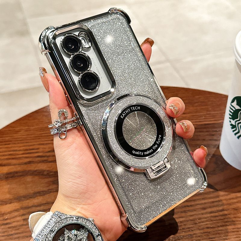 Samsung Galaxy S25/S24/S23/S22/S21/A25/A54/A72/M51/Note 10/Note 20 Electroplated Silicone Gradient Glitter Magnetic Bracket Case