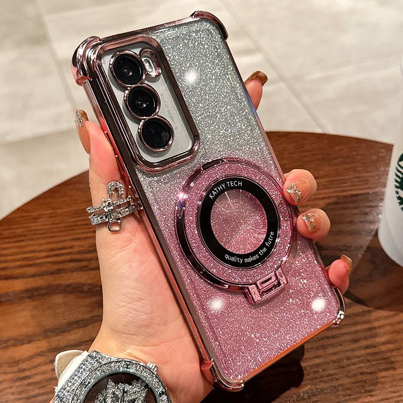 Samsung Galaxy S25/S24/S23/S22/S21/A25/A54/A72/M51/Note 10/Note 20 Electroplated Silicone Gradient Glitter Magnetic Bracket Case