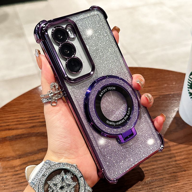 Samsung Galaxy S25/S24/S23/S22/S21/A25/A54/A72/M51/Note 10/Note 20 Electroplated Silicone Gradient Glitter Magnetic Bracket Case