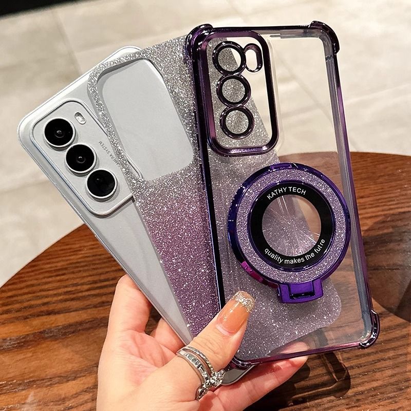 Samsung Galaxy S25/S24/S23/S22/S21/A25/A54/A72/M51/Note 10/Note 20 Electroplated Silicone Gradient Glitter Magnetic Bracket Case