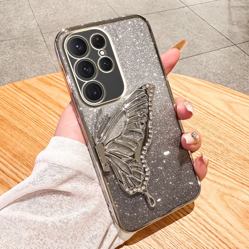Samsung Galaxy S25/S24/S23/S22/S21/A25/A54/A72/M51/Note 10/Note 20 Electroplated Glitter Quicksand Butterfly Anti-fall Case